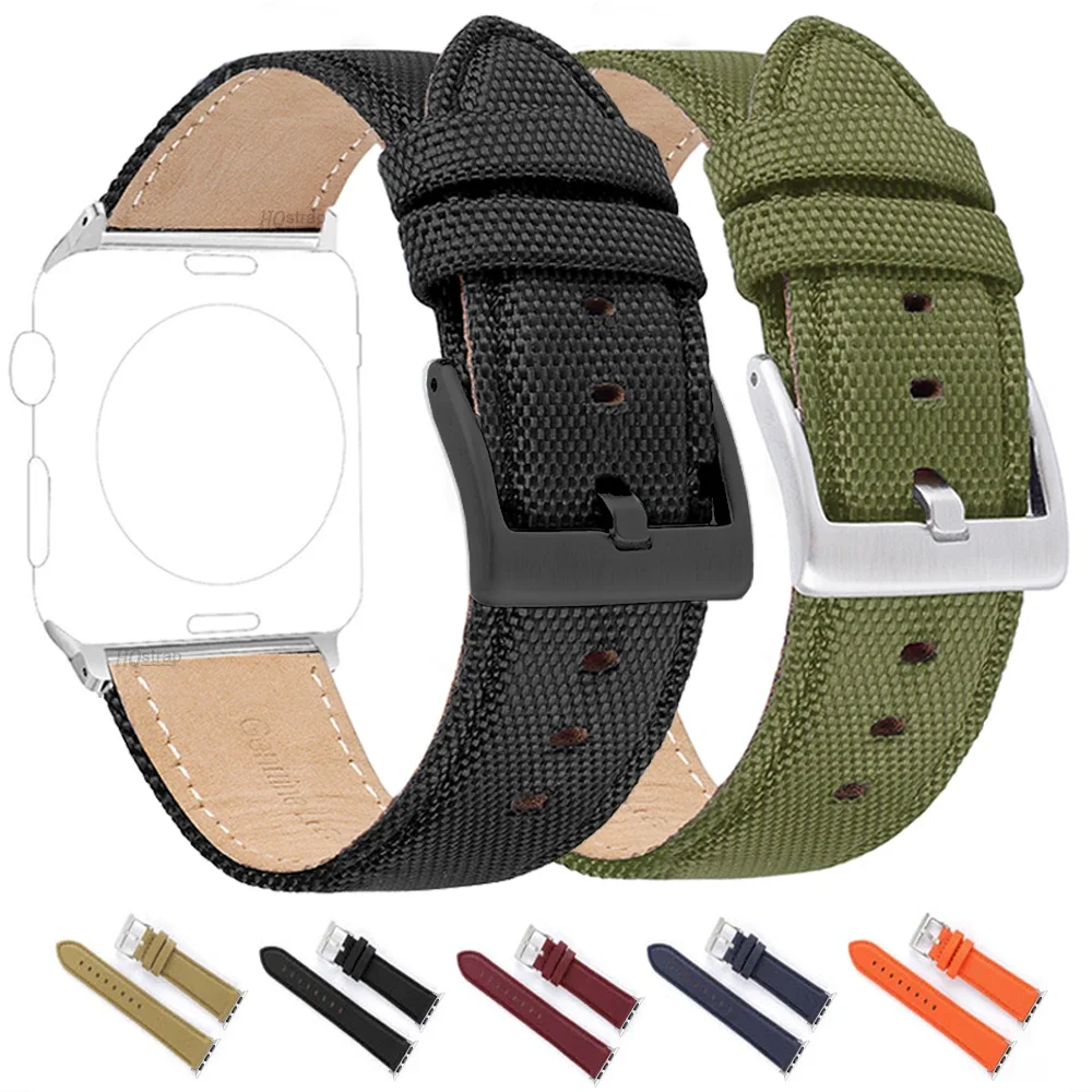 

Leather Nylon watch band for Apple Watch 44mm 40mm 45mm 41mm 38/42mm 49mm Bracelet for iwatch series 8 7 6 5 4 spor belt