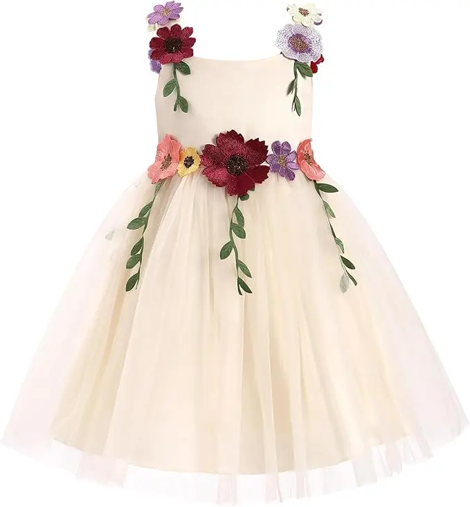 

Snvdzo Flower Girl Square Neck Floral Embroidery Tulle Dress For Wedding Birthday Evening Party Prom Banquet Princess Gown 2026