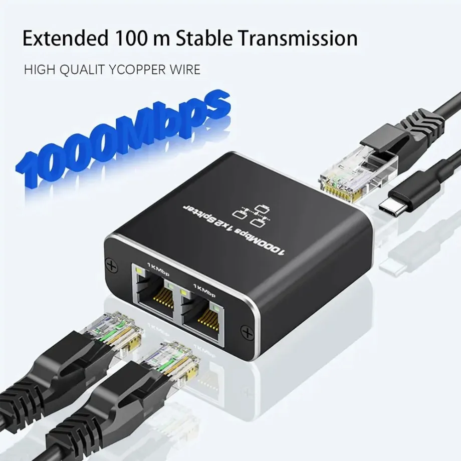 Gigabit 1to2 Ethernet Switch Rj45 Splitter LAN Gigabit Extension Adapter 1000Mbps Network Connector For TV Box Router PC Laptop