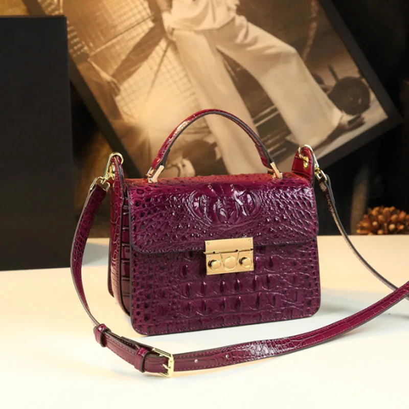 Crocodile Patterned Small Square Bag, Genuine leather Bag, luxurious Handbag, Fashionable Single Shoulder Crossbody Bag