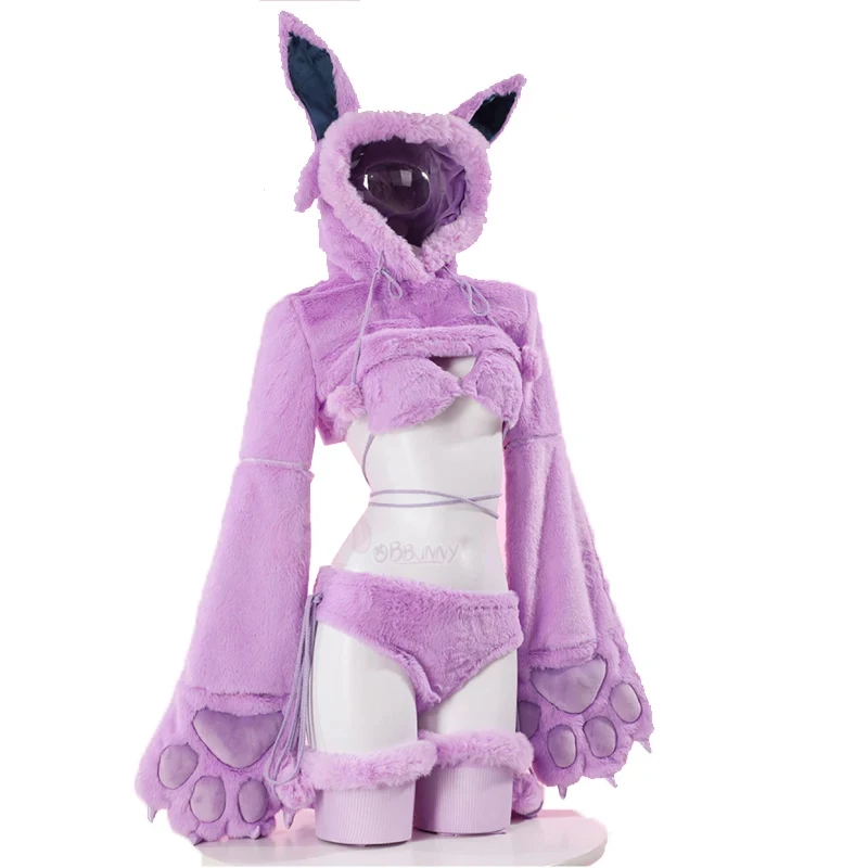 

Anime Espeon Cosplay Costume Women Kawaii Sexy Plush Hooded Bodysuit Socks Suit Cute Cat Paw Pajamas Halloween Christmas Clothes