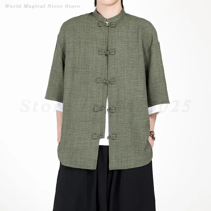 PLUS SIZE New Chinese Style Tang Suit Top Shirt Retro Traditional Oriental Blouse Button Up Hanfu Summer Loose Casual Coat