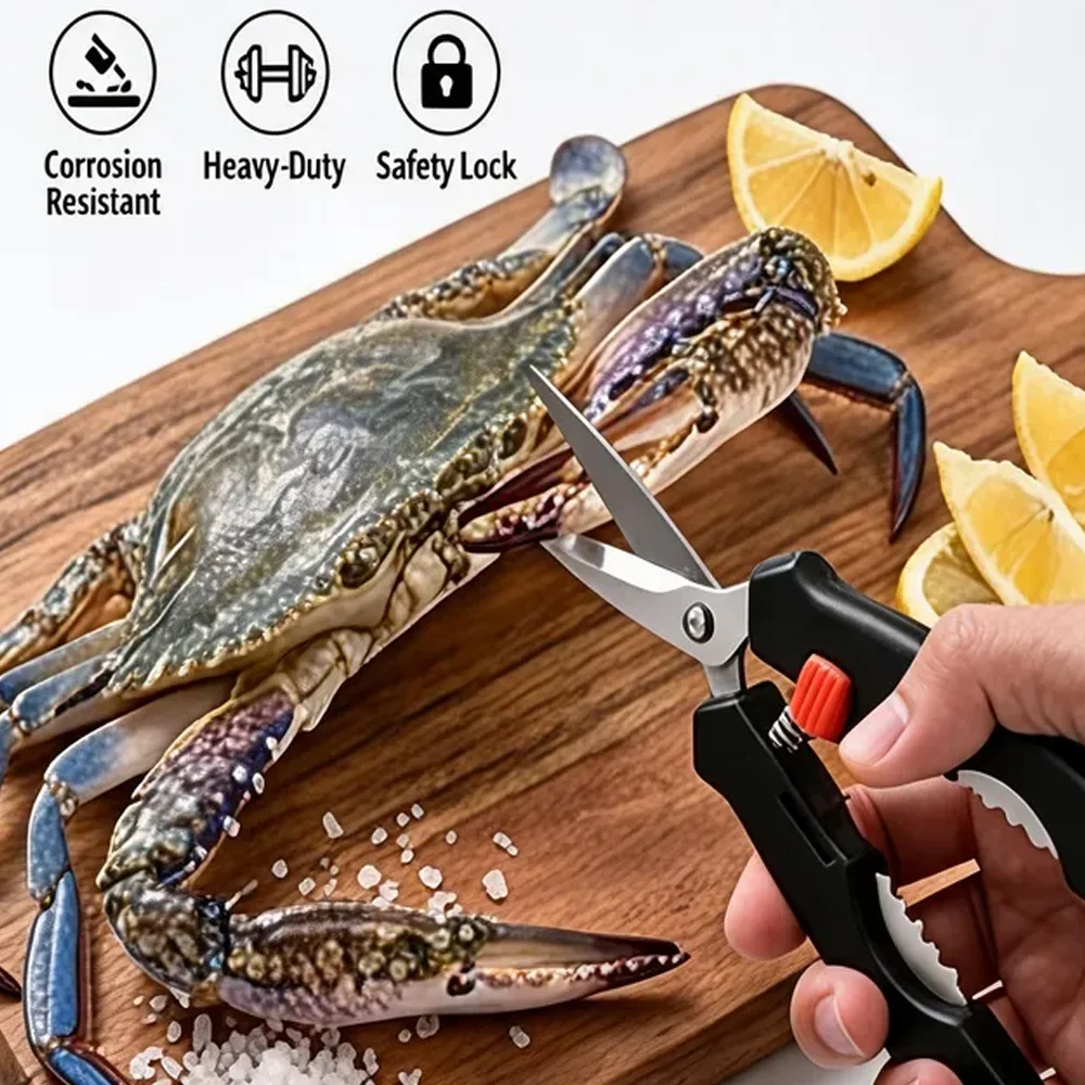 Stainless Steel Seafood Crab Shelling Tool Multi-purpose Power Effort Saving ABS Handle Kitchen Scissors With Nutcracker