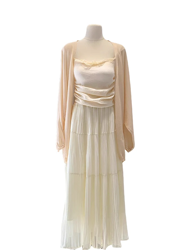 Jupe gâteau mi-longue violette pour femmes, Cardigan ouvert ample et amincissant + t-shirt à bretelles, ensemble taille haute, ligne a, nouvelle collection 2025