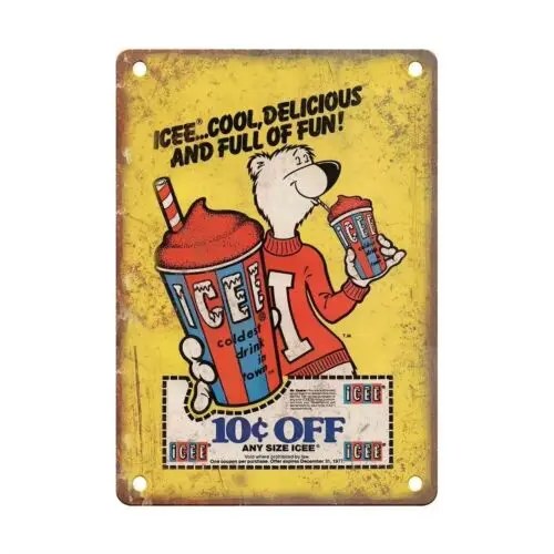Y1,Vintage ICEE Tin Sign Man Cave Wall Art Retro Beverage Bear Decor Collectible -aluminum