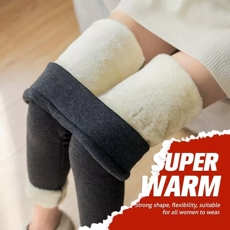 Thickened Slim Cashmere Warm Pants Women Thicken Leggings Winter Solid Color Fleece Warm High Waist Push Up Slim Pants Female