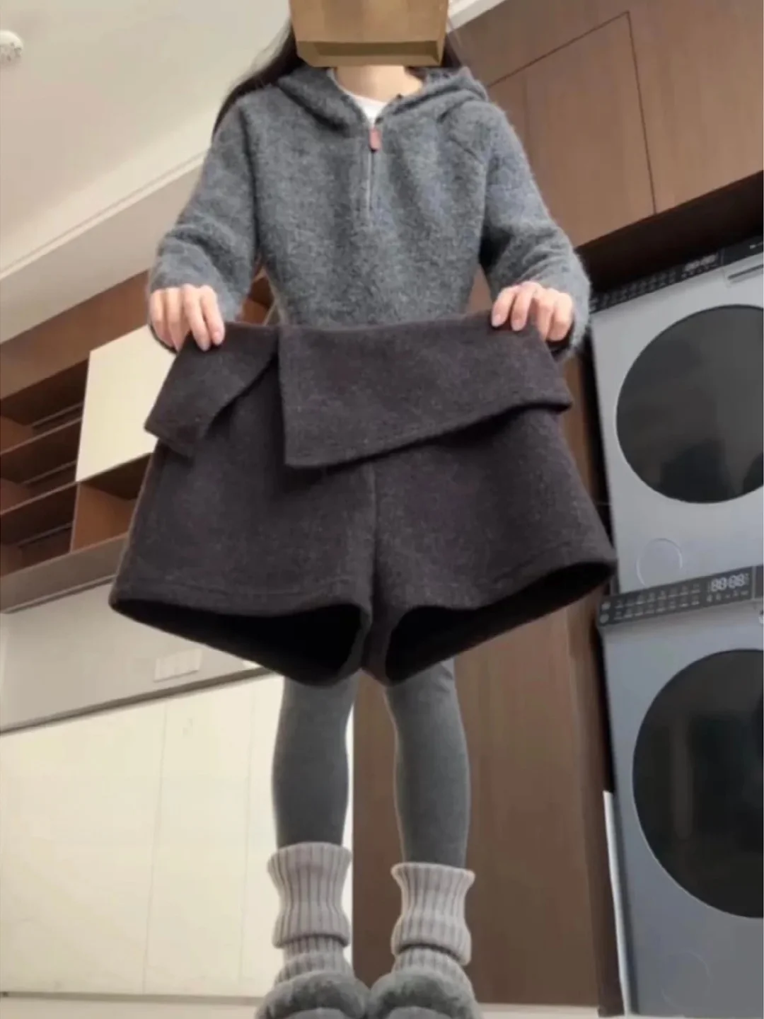 

plus Size Women's Faionable Woolen ort Pants High Waist Straight Leg Pants Autumn Winter Slimming Wide Leg Trousers