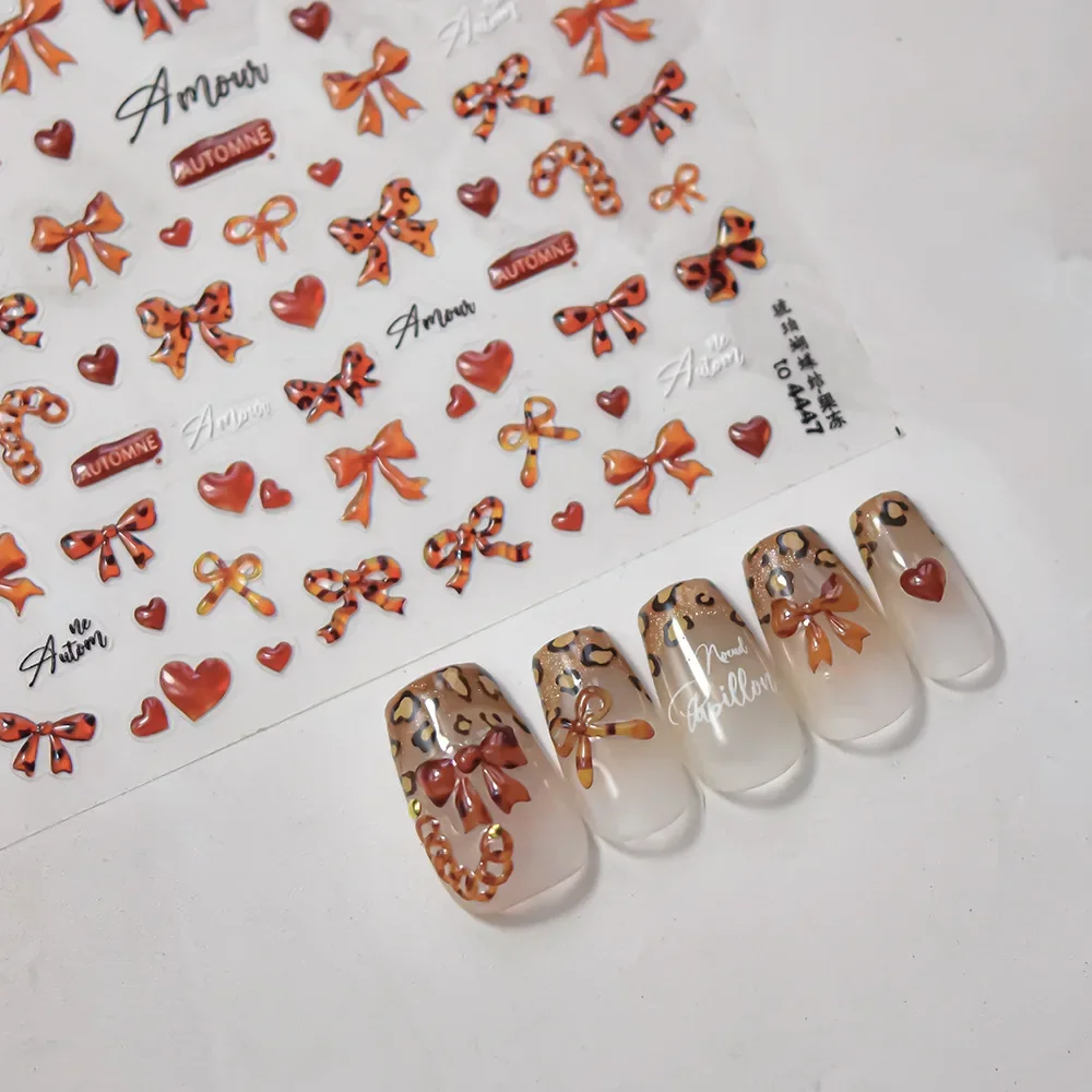 1szt Jesień Zima Jelly Nail Stickers 5D Cute Wine Bow Love Adhesive Nail Art Stickers DIY 3D Japanese Nail Decorations Decals