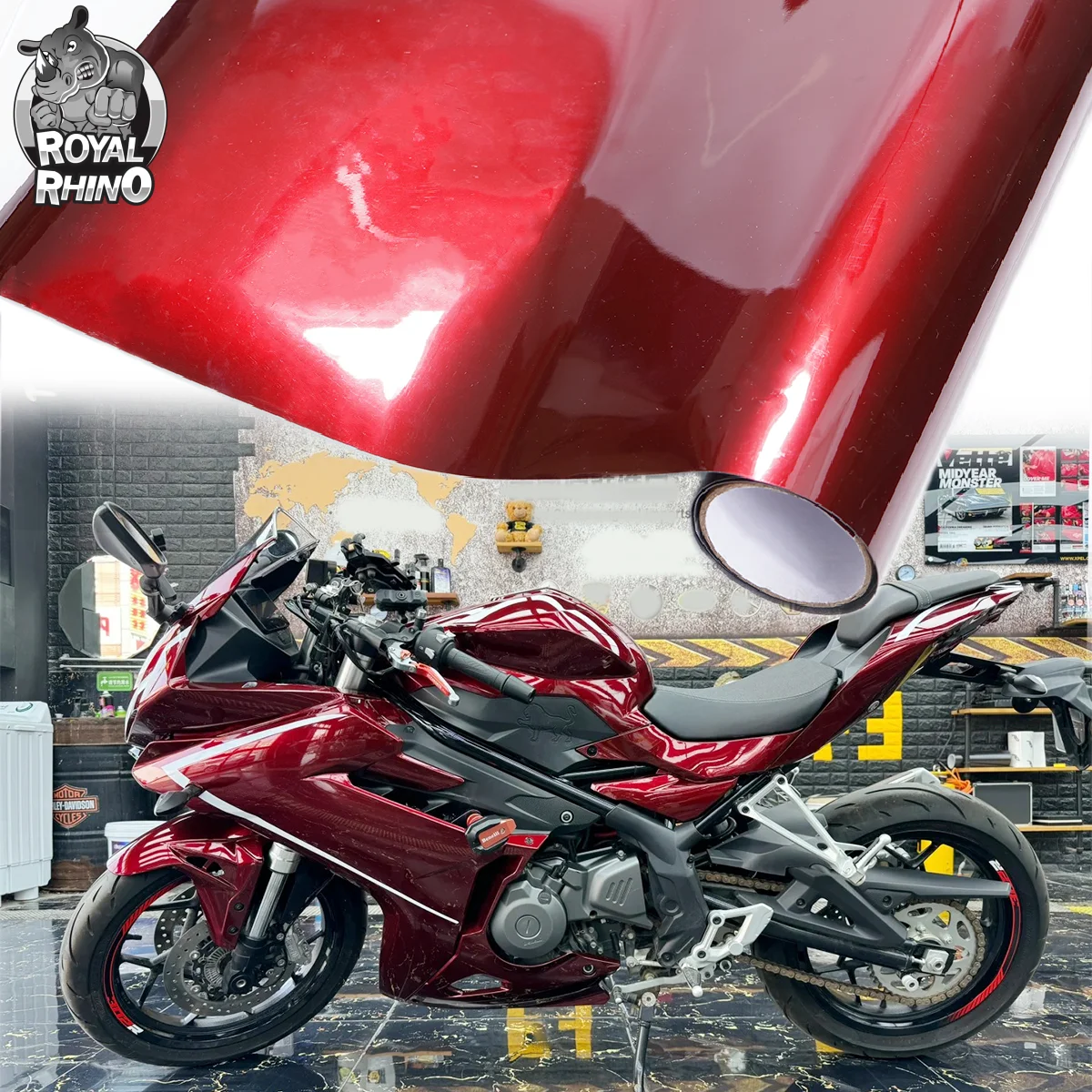 Highest quality super gloss metallic Dragon Blood red vinyl wrap film glossy red vinyl wrap for car wrap Motorcycle bike styling