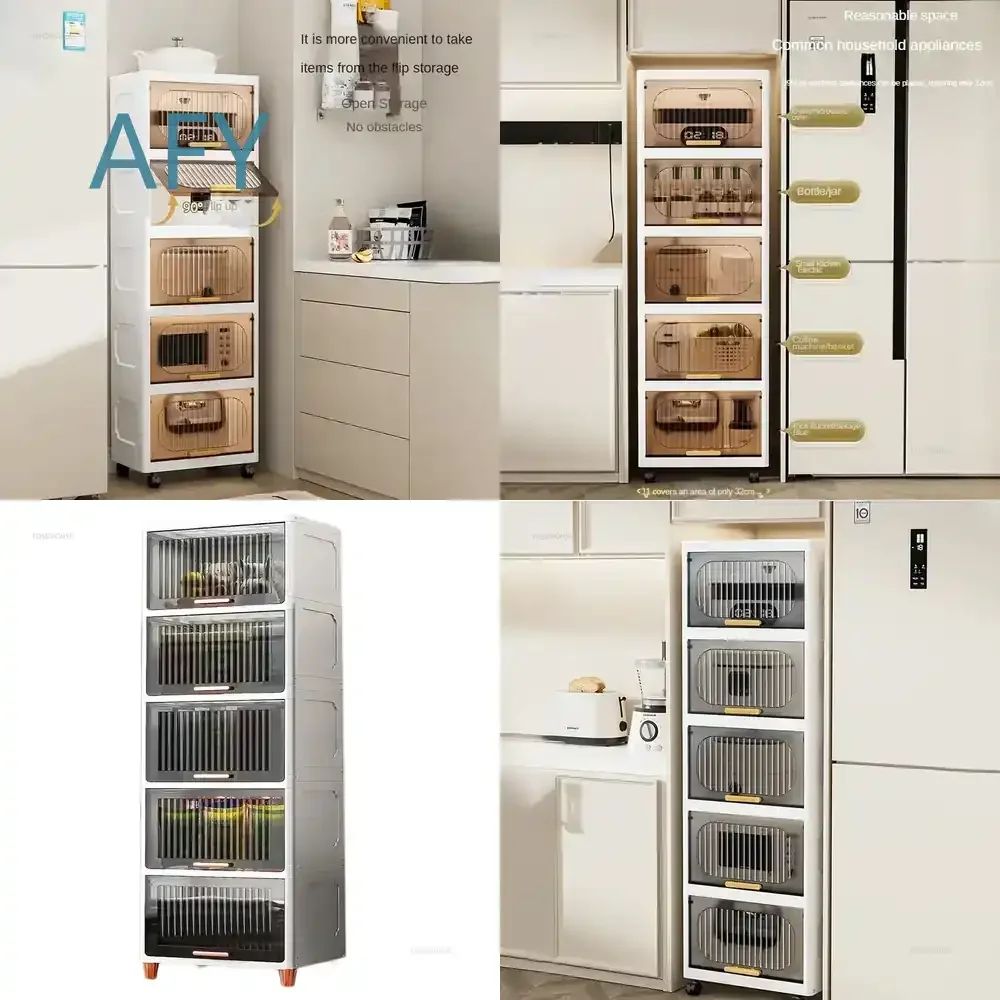 PP Gap Modern Bathroom Cabinet for Kitchen Flip Storage Cabinet for Bathroom Plastic Transparent Narrow Storage Rack for