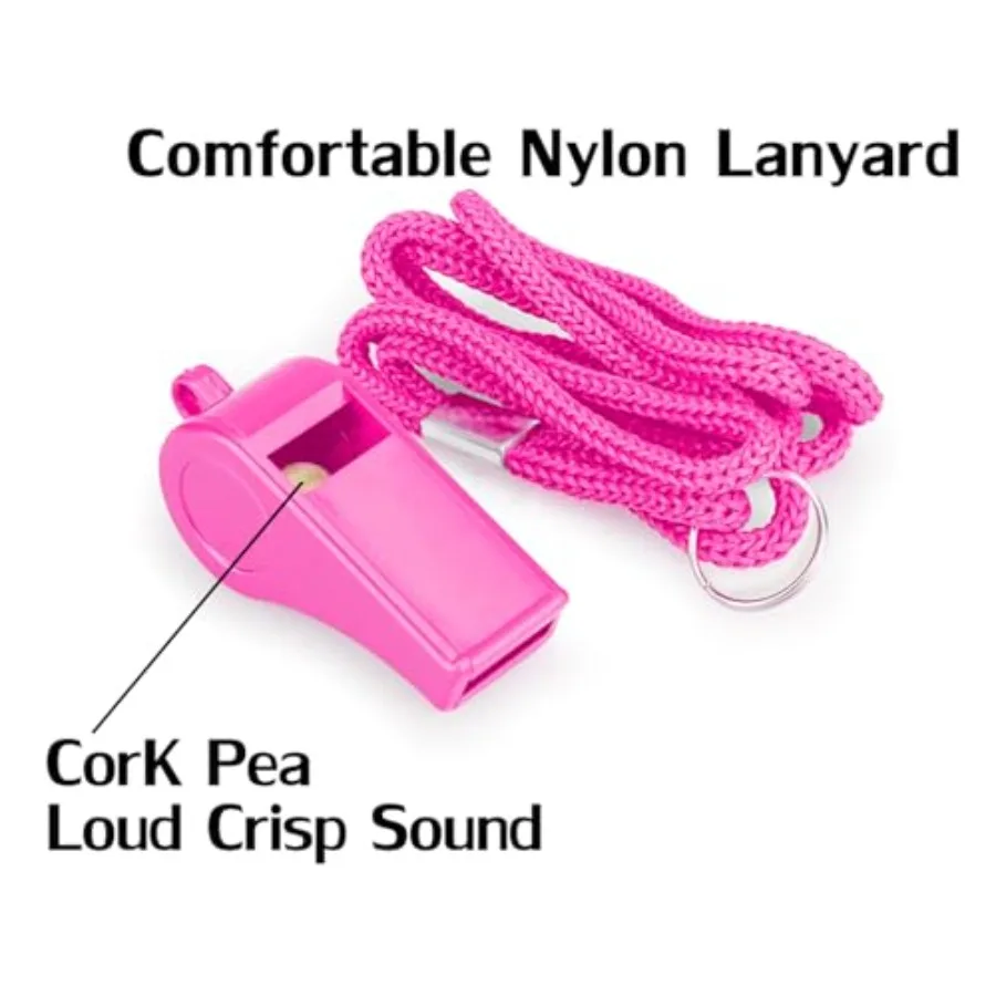 12 Pack Pink Loud 120dB Plastic Whistles with Lanyard HighPitched Safety Whistle for Sports Coaching and Collective Entertainme