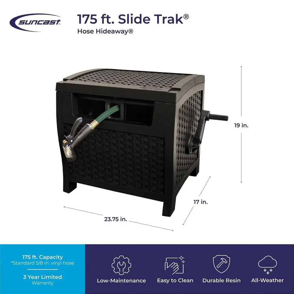 175ft Outdoor Garden Hose Reel Resin Wicker Hideaway Smart Trak Hose Guide Weather Resistant Durable Storage Solution