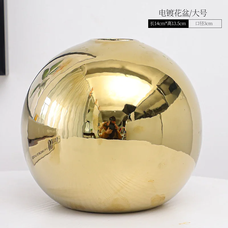 Ceramic Vase Gold-plated Ball Flower Arrangement Desktop Hydroponics Container Living Room Office Bookcase Vase Gold Vase