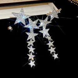 Inlaid Rhinestone Star Tassel Earrings for Women Light Luxurious Temperament Fashion High-end Drop Earring Dazzle Jewelry