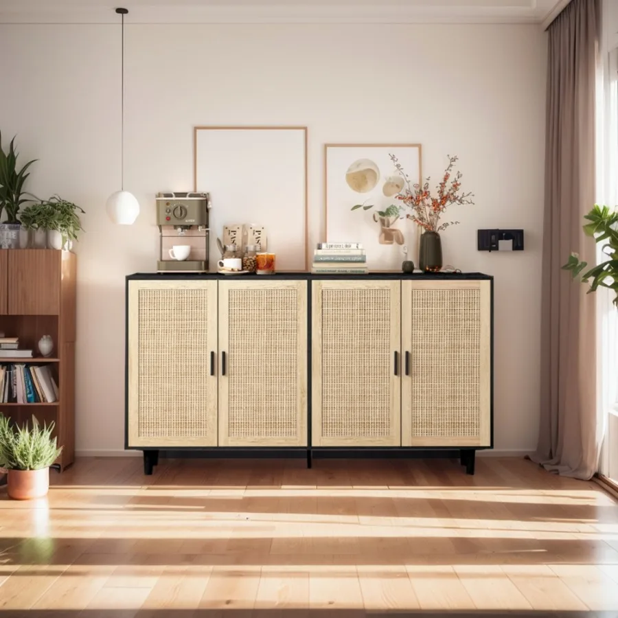 4-Door Rattan Decorative Storage Cabinet Elegant and Functional Cabinet for Bedroom,Living Room,Office 62