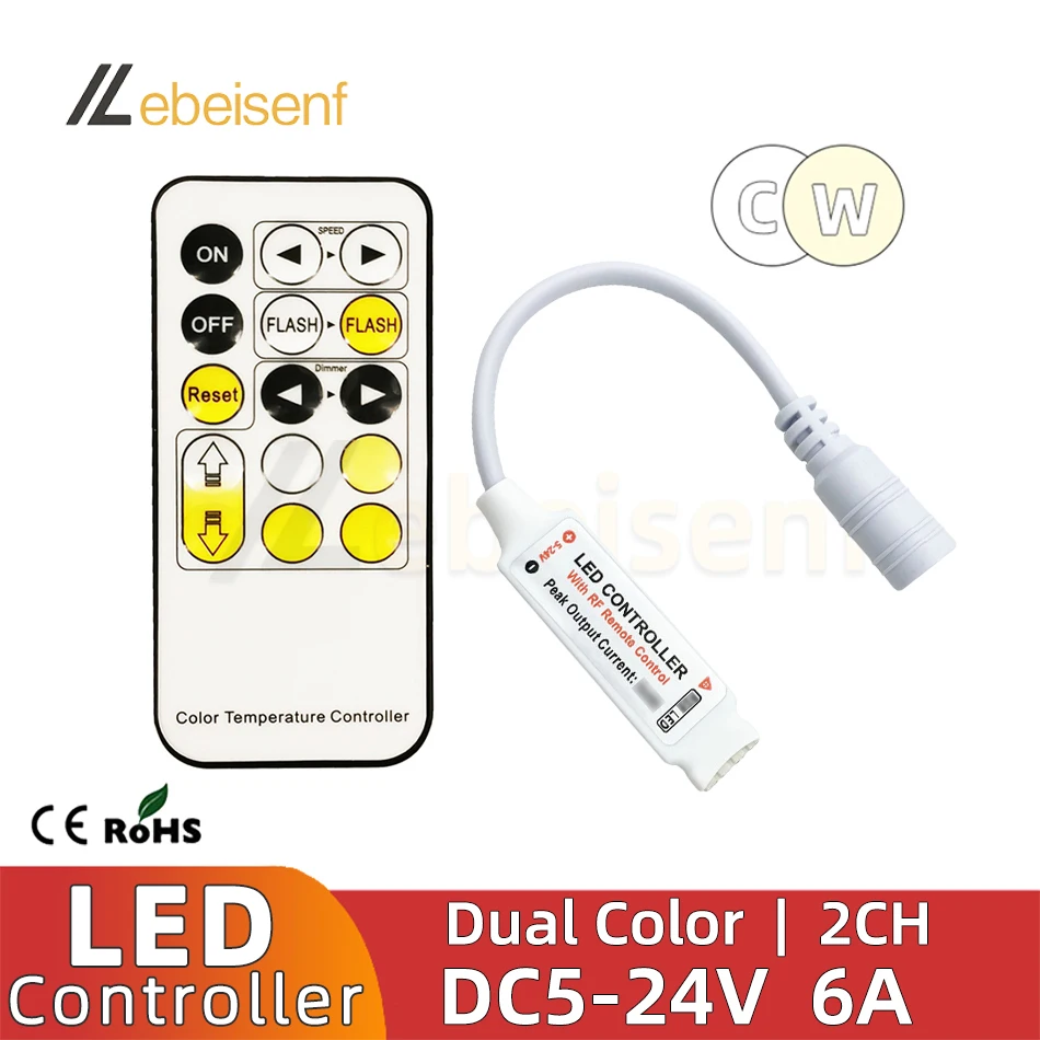 RF Mini LED Dual Color Temperature Lamp Controller 5V 12V 24V DC 6A Strip Light PWM Signal Dimmer telecomando Wireless a 15 tasti