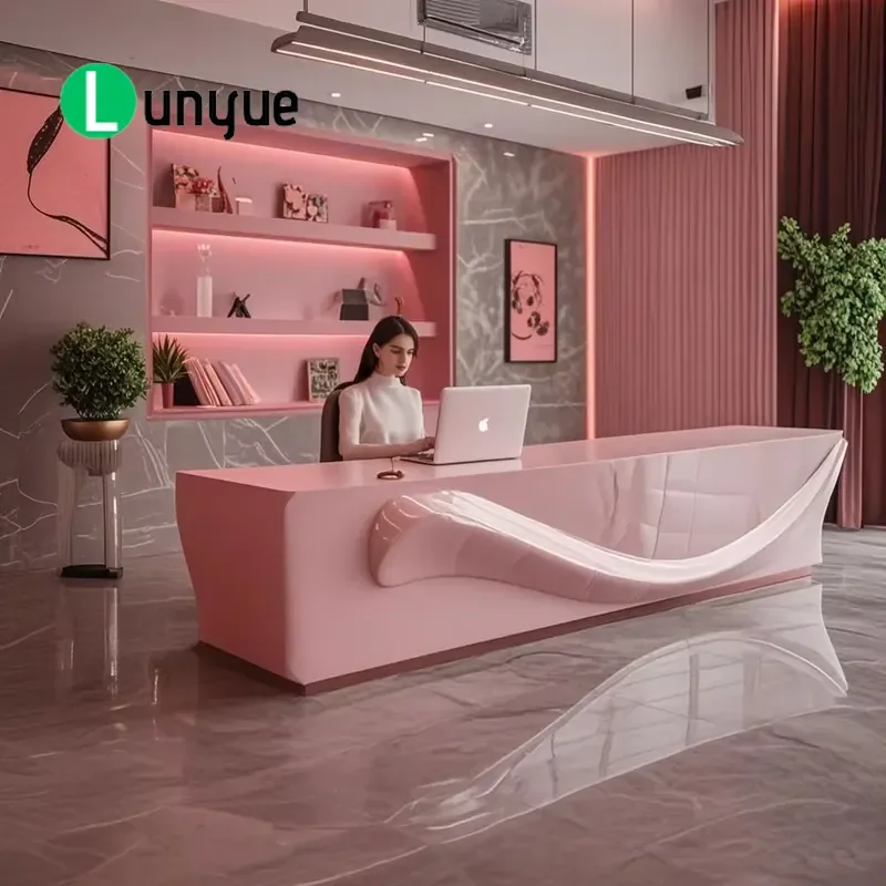 Modern Minimalist Painted Wooden Reception Desk for Office Hotel Bar Beauty Shop School Checkout Counter Front Desk
