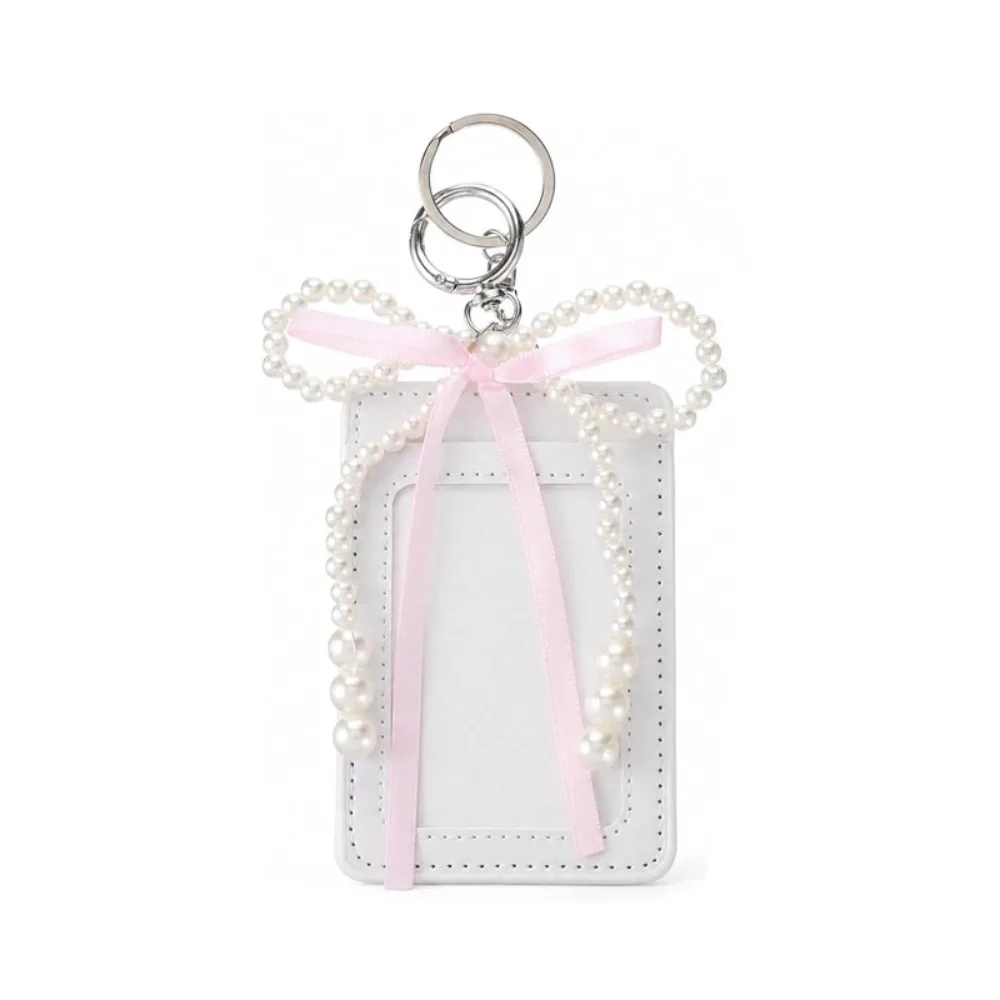 Stylish INS Style Cute Photocard Holder Pearl Bow Decorative Photos Bag Charm Soft PU Protective Girls Photocard Case Photocard