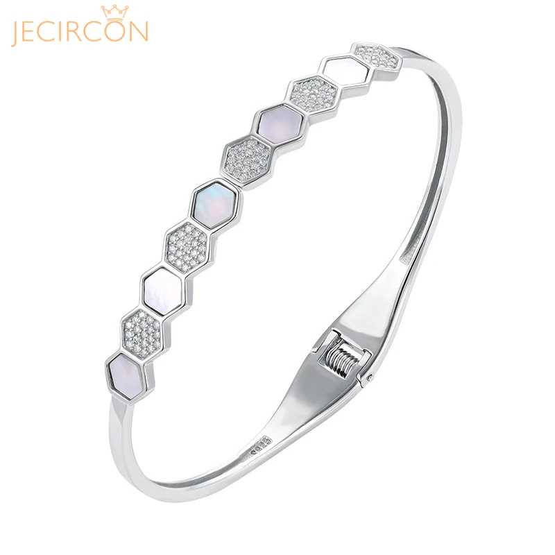 

JECIRCON Shiny Moissanite Honeycomb Bangle for Women 925 Sterling Silver Simple Internet Celebrity Style Opening Fashion Jewelry