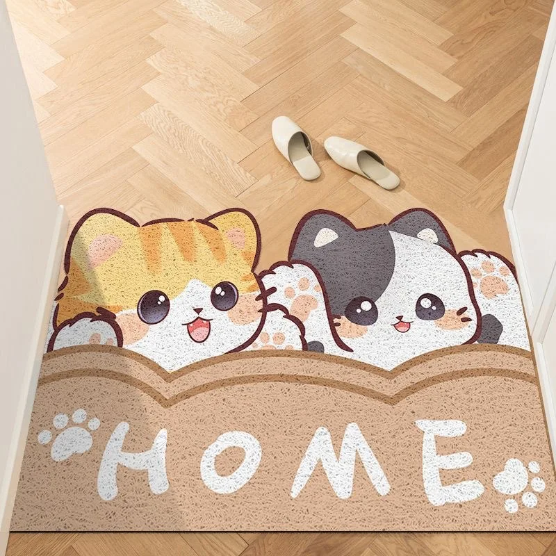 

Entrance Door Mat Cute Cat Silk Ring Anti Slip Mat Scraping Mud and Rubbing Soil Bedroom Carpet Can Be Personalized Cut