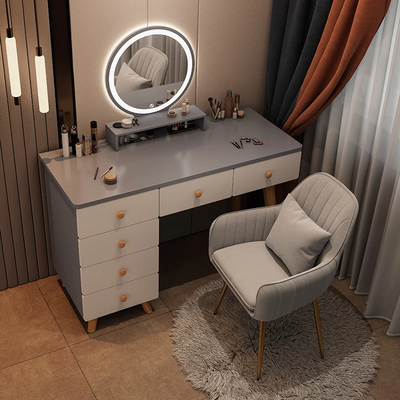 

Серый туалетный столик для спальни, высокие ящики, туалетное зеркало, туалетный столик, маленький белый туалетный столик, мебель для дома