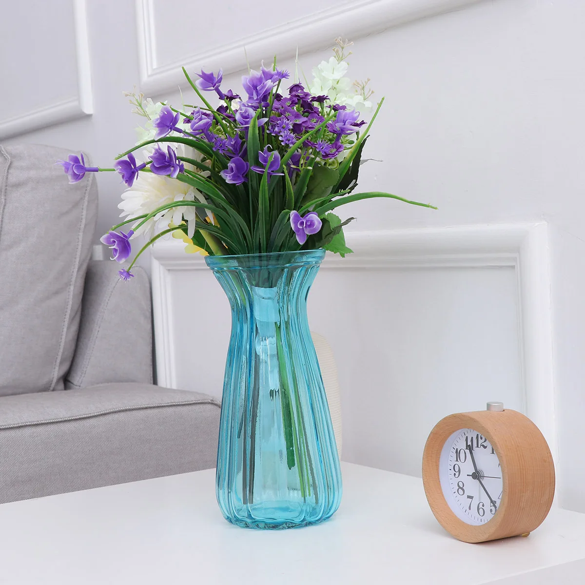 

European Glass Flower Vase Blue Decorative Container for Office Living Room Bedroom Fresh Dry Flowers Display