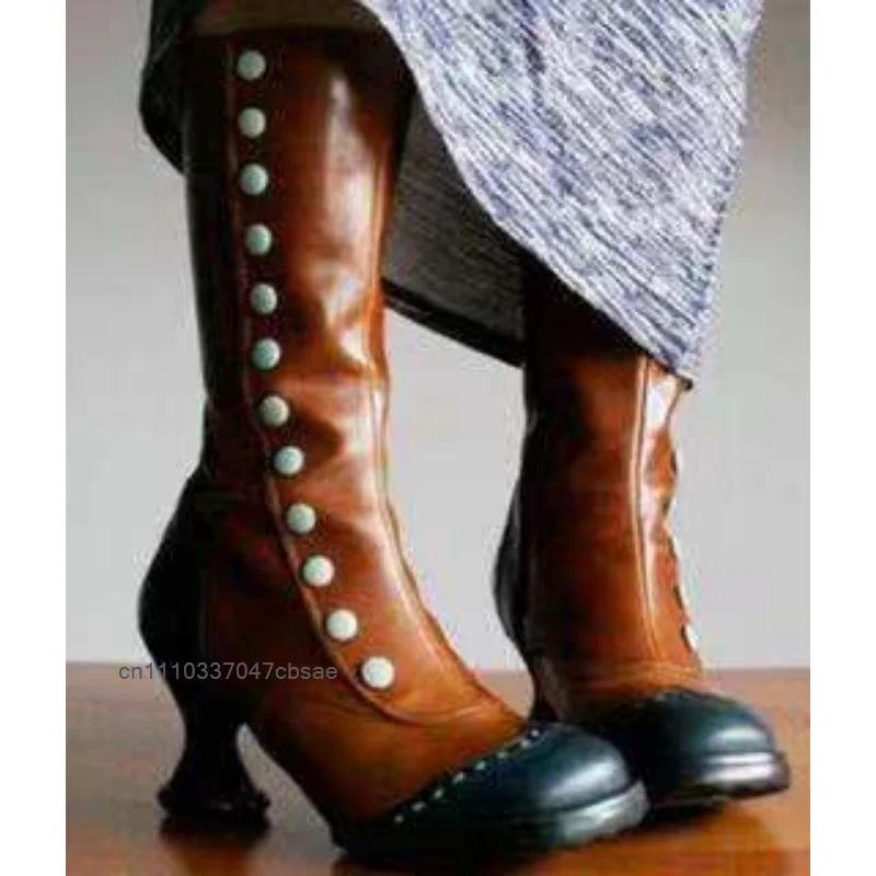 Medieval Vintage Color Block Knee High Boots Retro Multicolor Halloween Masquerade Cosplay Boot Fashion Lolita Cosplay Shoes