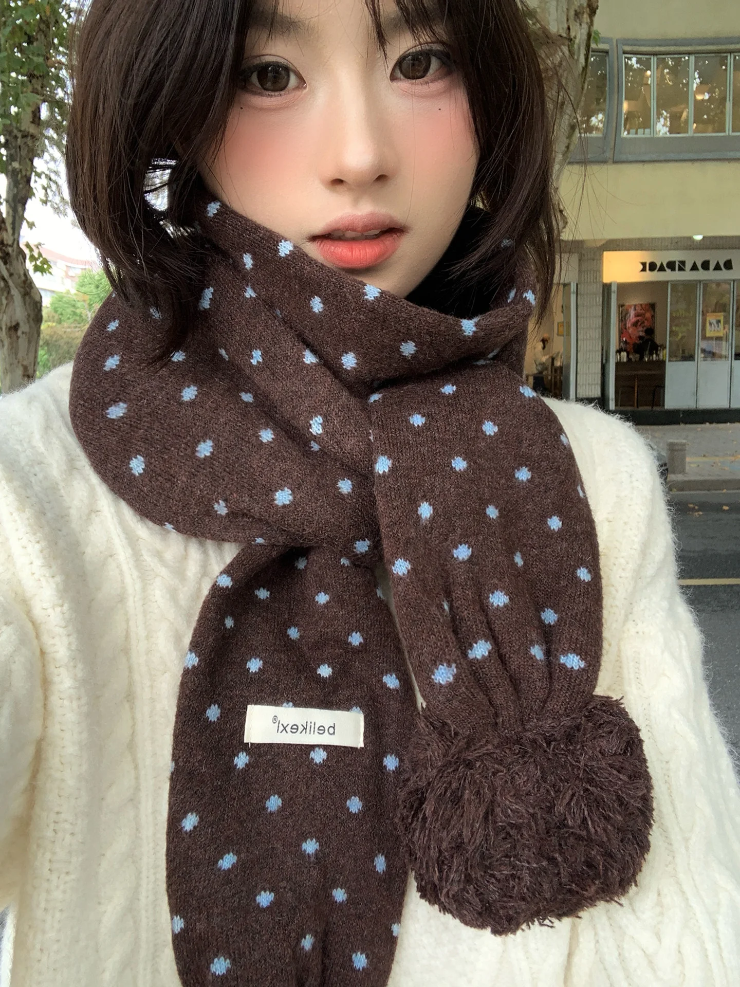 Korean Style Soft Cozy Knitted Ball Scarf for Women Winter Warm Versatile Atmosphere Neck Protection Scarf Student Long Recta...