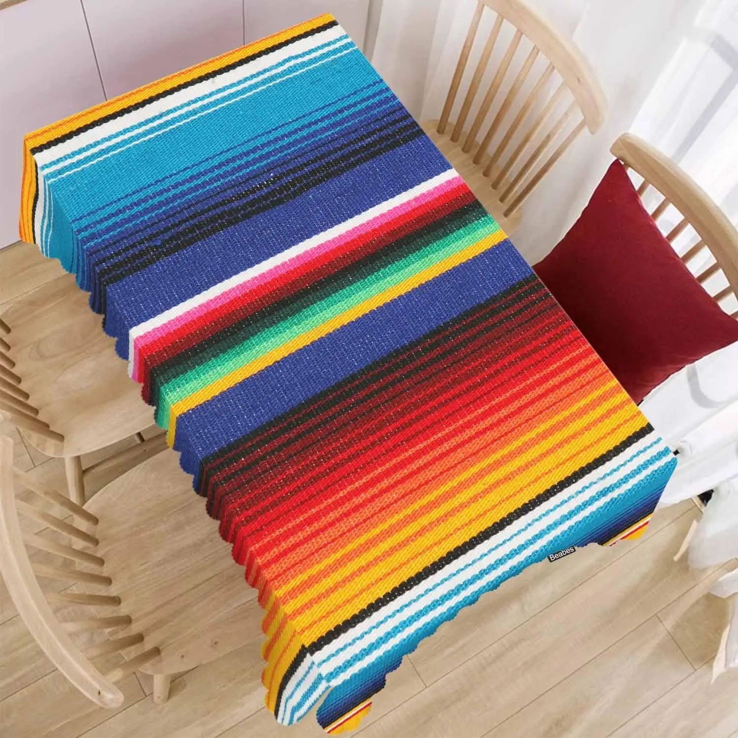 Mexican Rainbow Striped Waterproof Tablecloth Mexico Party Decor Washable Rectangle Table Covers Camping Dining Room Table Decor