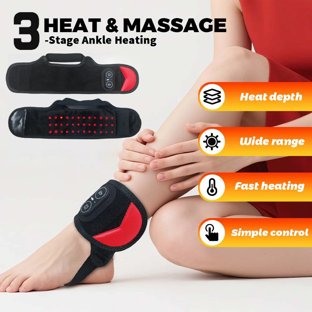 

Cordless Red Light Therapy Ankle Massage Belt 660 850nm Infrared Heating Vibration Foot Ankle Massager Support Brace Heated Wrap