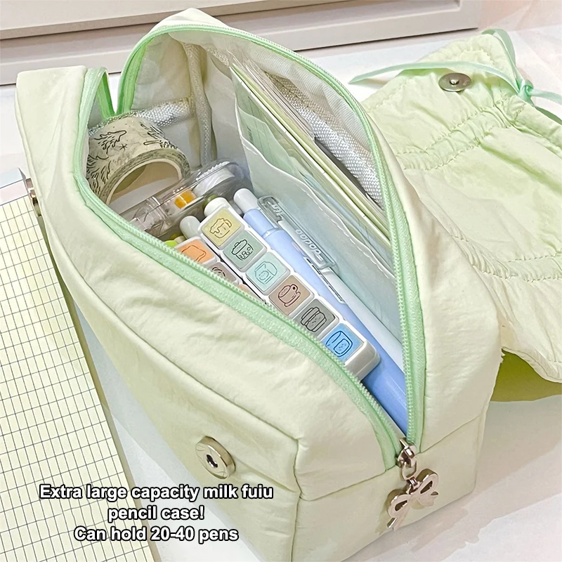Large Capacity Korean Bow Pencil Case with Multiple Layer Storage, Ideal for Office Supplies Drawstring Pouch