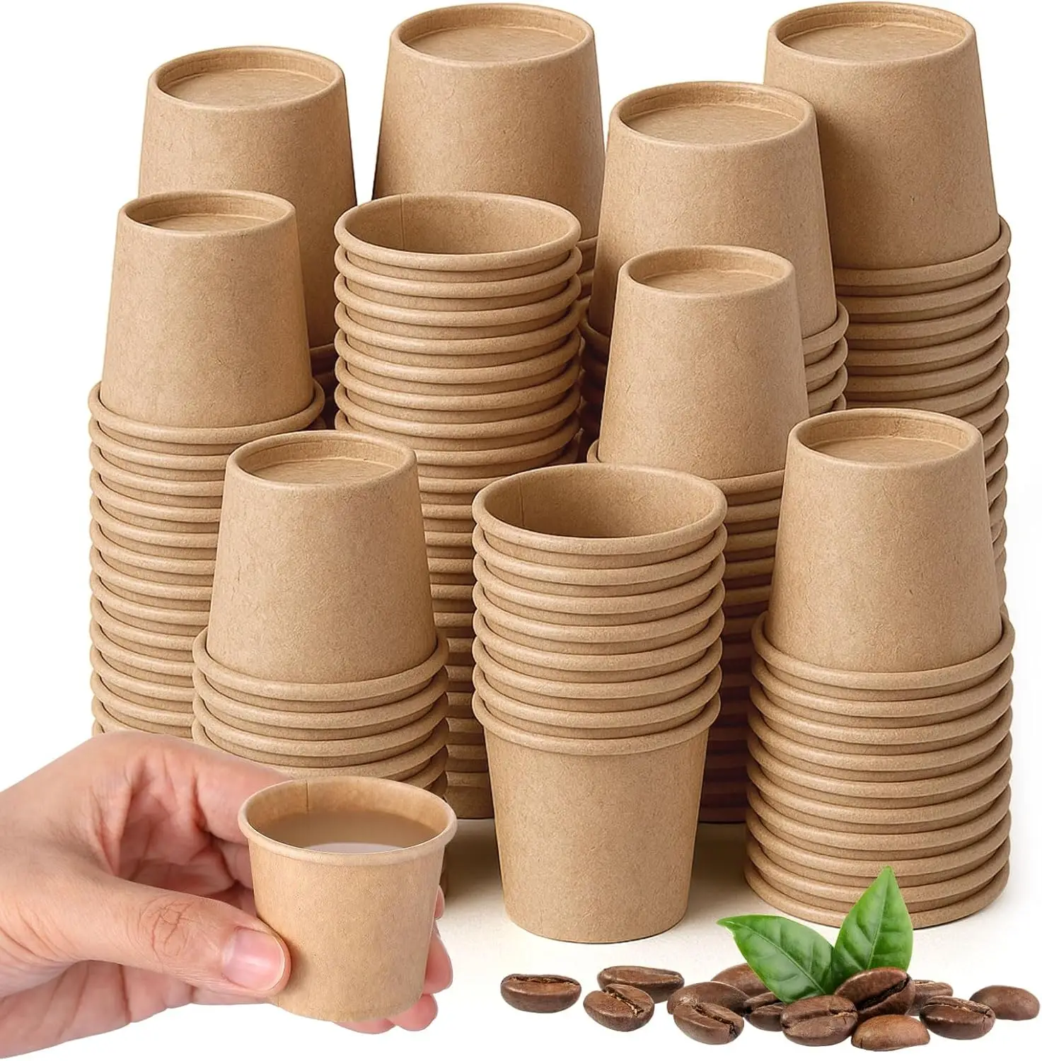 

Mini Coffee Cups Disposable Brown Paper Cups Hot or Cold Beverage Cup Mouthwash Cup Drinking for Coffee Water Tea Juice