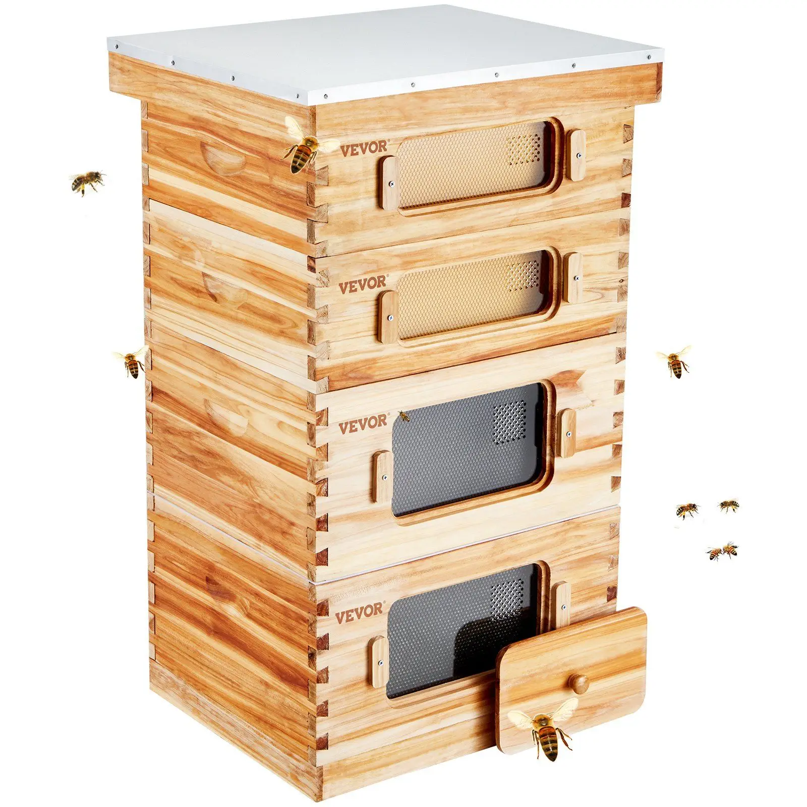 Bee Hive 40 Frame Bee Hives Starter Kit, Beeswax Coated Cedar Wood, 2 Deep + 2 Medium Bee Boxes Langstroth Beehive Kit, Tr