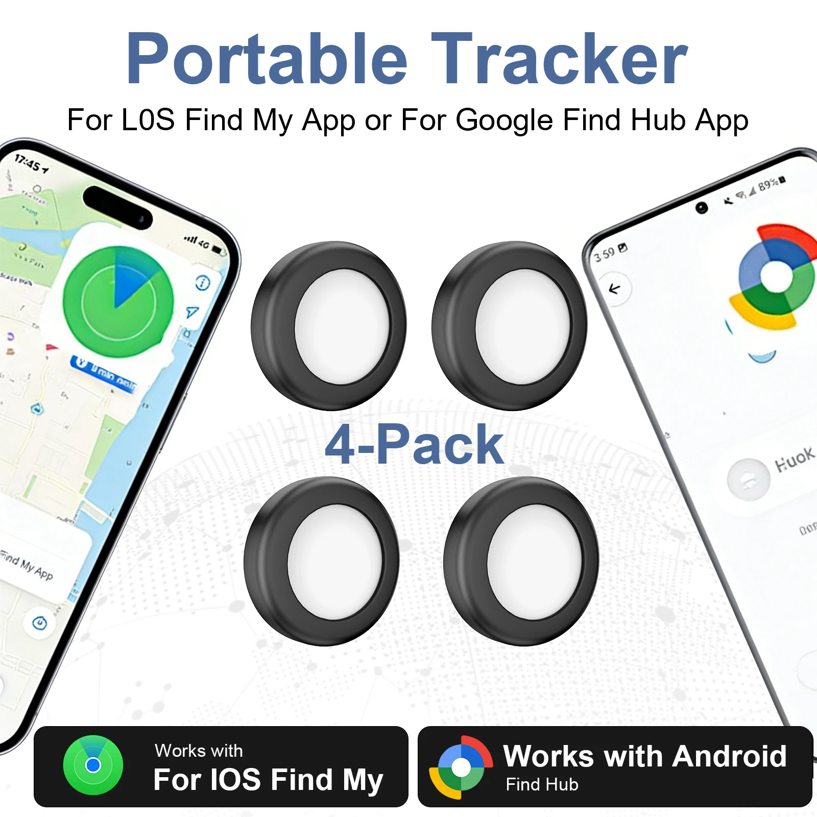 

4-Pack GPS Tracker Tags (Strong Magnetic Adhesion) — Anti-Loss Location Devices, Supports "Find My" on iOS and Android Systems
