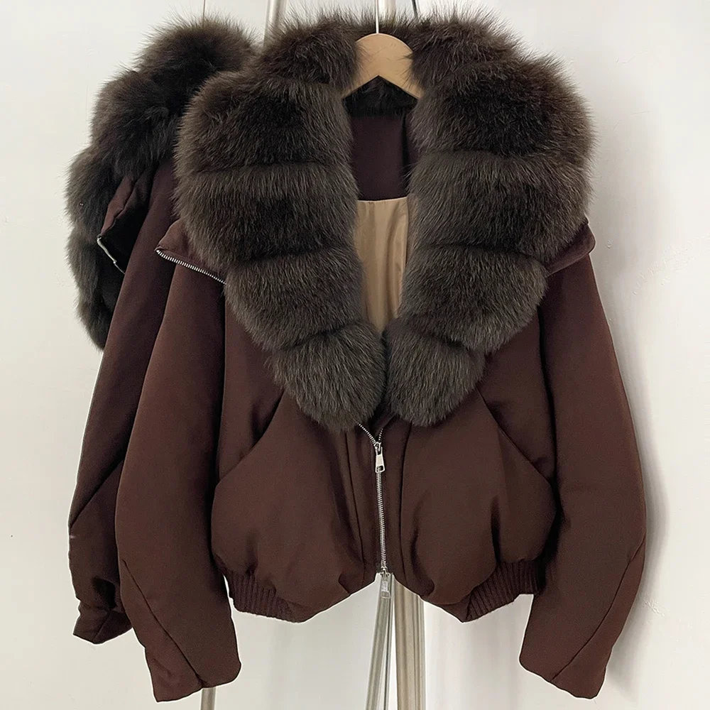 OFTBUY Daunen-Bomberjacke Neue Luxus-Waschbärpelz-Pufferjacke Damen Großer Echter Fuchspelzkragen Daunenjacke für Frauen – Detail 18