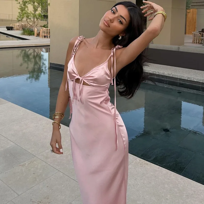 

Sexy Backless Maxi Dress Women's Casual Spaghetti Strap V-neck High Waist Ropa Mujer Lady Summer Vacation Party Vestidos Y2k