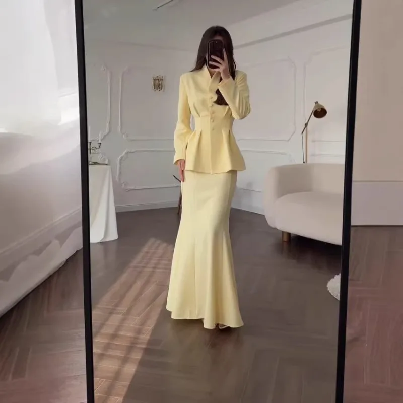 

Long Dress Retro Elegant Soft Solid Color Long Sleeve European American Comfortable Top Temperament Spring Suit Women Exquisite