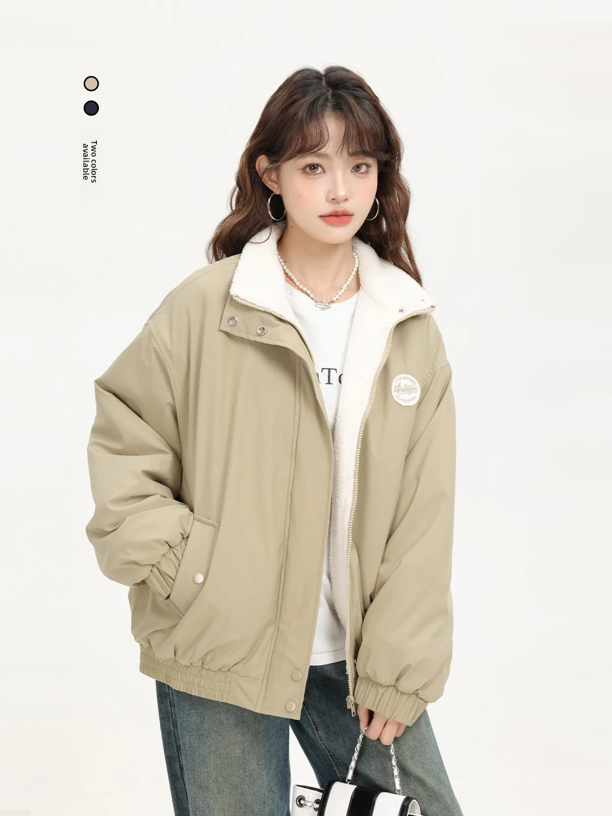 

Американский Sle Ретро Барнирд Sle Ягнен Хутряный Джет Зимний Fce Подкладка Повседневный Утягивающий Джет Свободный Крой