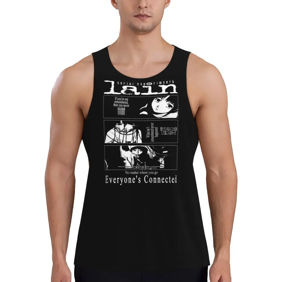Serial Experiments Lain Gym Tank Bodybuilding Vest Fitness Sleeveless Tops Quick Dry Men Workout Sports Clothing