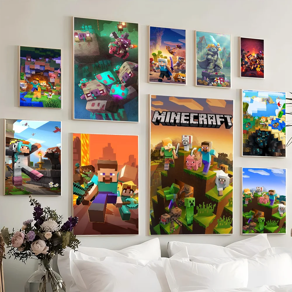 Classic Game M-Minecraft Movie Sticky Posters Vintage Room Home Bar Cafe Decor Room Wall Decor