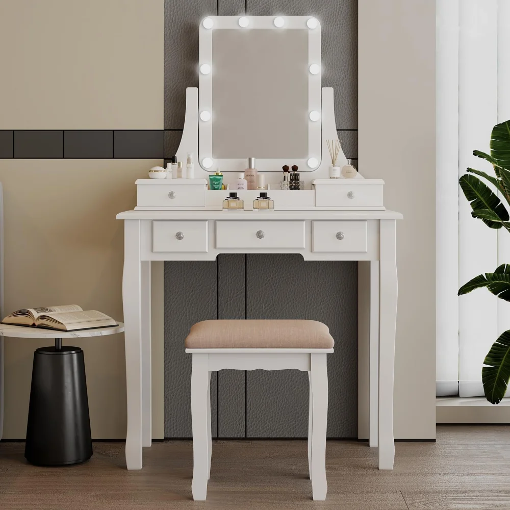 

Make Vanity Desk with Lights and Mirror Makeup Vanity with Lights Bench Set Vanity Table with Lights with Drawers