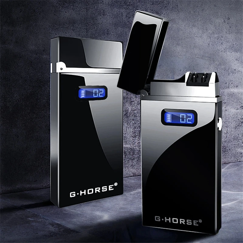 

Portable Smart Chip Electric Double Arc USB Lighter Outdoor Windproof Pulse Plasma Flameless Digital Power Display Men's Gifts