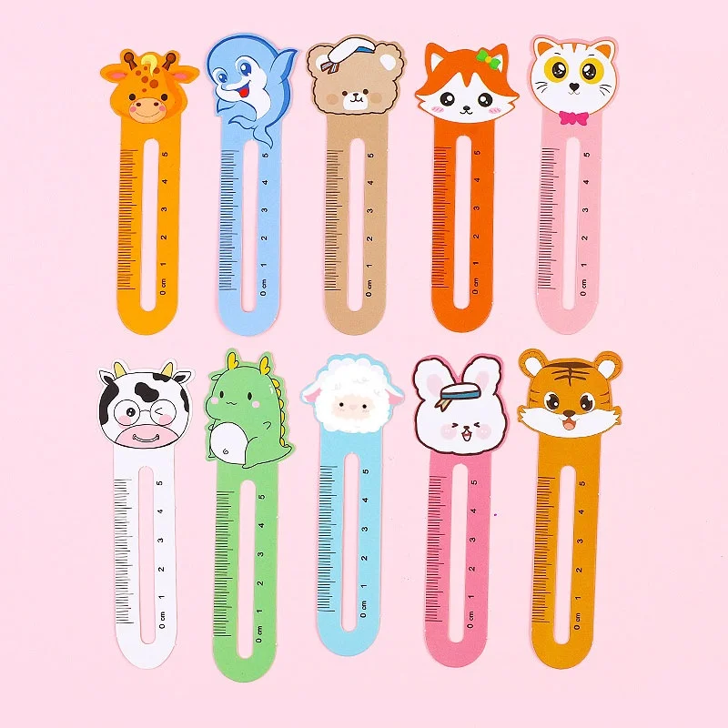50pcs Cute Cartoon Ruler Bookmark Creative Animal Paper Bookmark Kawaii Student Kid Stationery School Supplies