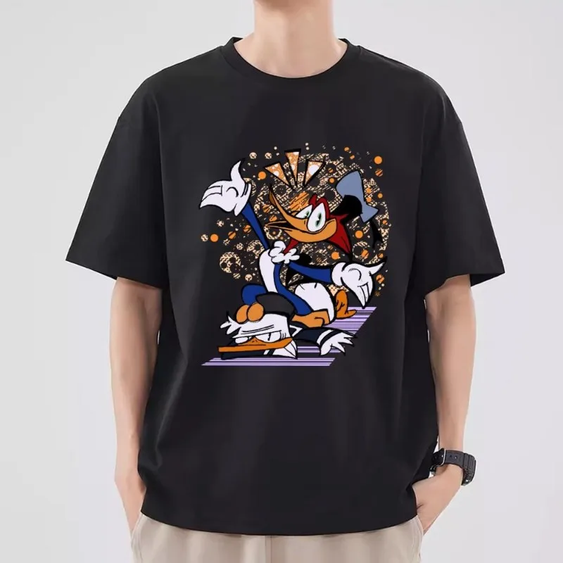 The W-Woody W-Woodpecker Cartoon T Shirt Men Couple Combination Clothes Short Sleeve Collar Fashion T-shirt Women Cotton