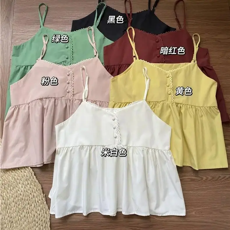 Sweet and fresh camisole 2024 summer new comfortable loose design versatile top Sleevelss Summer Vest Sling tops