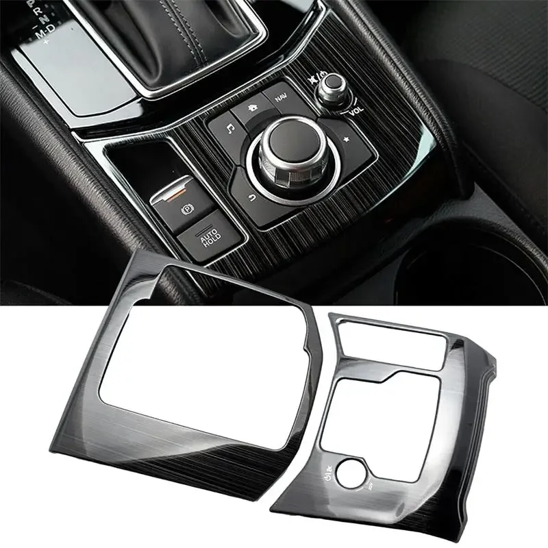 2Pcs Car Gear Shift Console Panel Trim For Mazda CX-5 CX5 2017 2018-2021 Auto Inner Decoration Carbon Fiber Black Stickers Parts