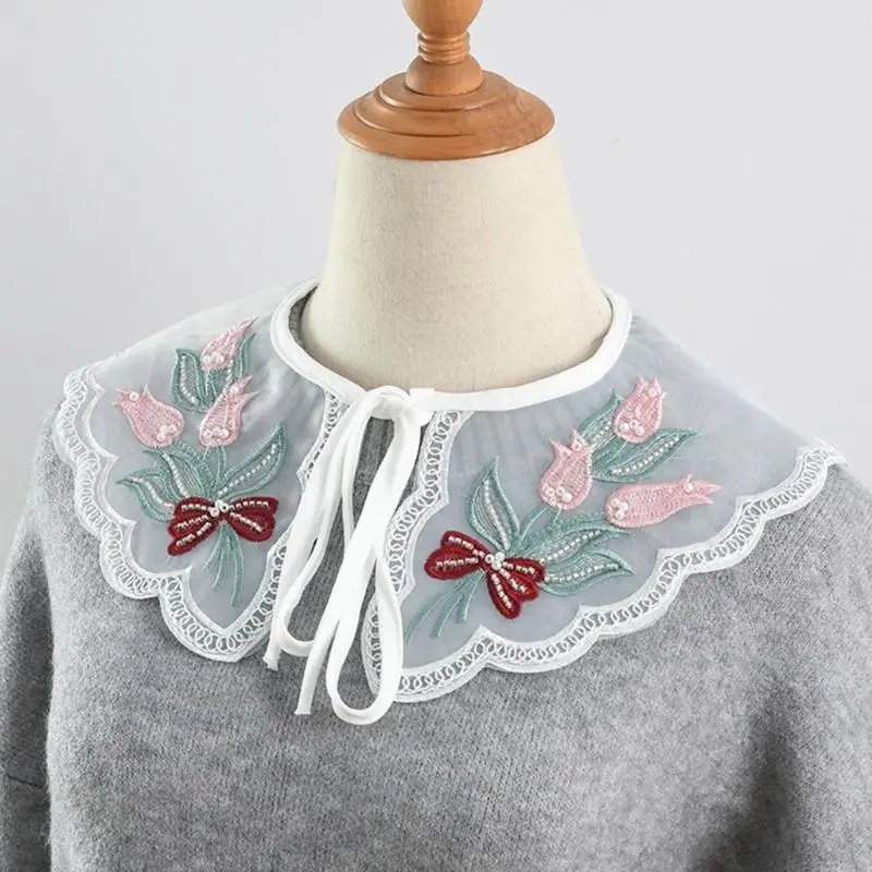 P88A الفتيات مطرزة الأزهار طوق كاذبة فستان الدانتيل الملابس طوق الزخرفية