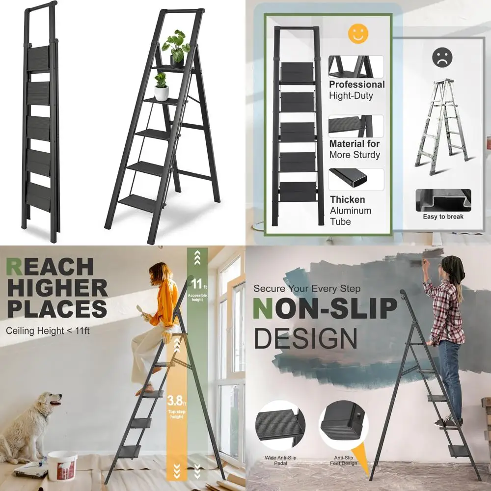 مقعد محمول قابل للطي - سلم خفيف الوزن للاستخدام المنزلي، سعة 330 رطل، أمان غير قابل للانزلاق، مثالي للبالغين #1