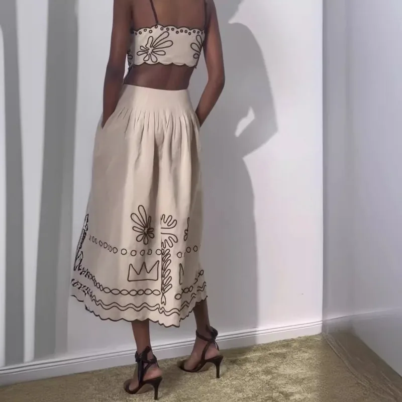 Abito estivo da donna con stampa bohémien per le vacanze, cinturino casual, senza schienale, corsetto scavato, abito da spiaggia Boho pieghettato