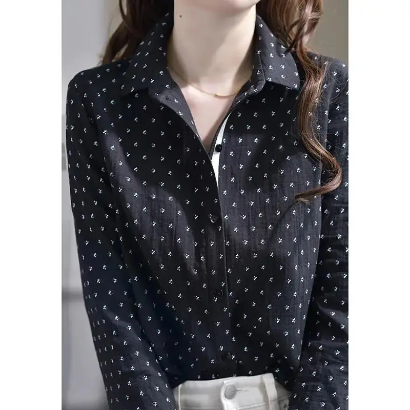 Fashion Printed Lapel Button Korean Shirt Women\'s Clothing 2023 Spring New Loose Casual Tops All-match Office Lady Blouse